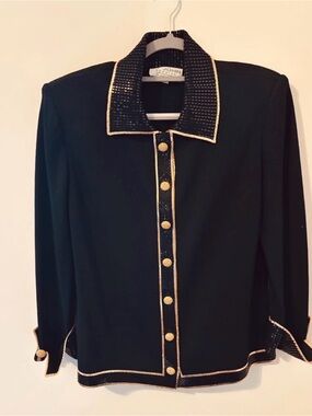 St. John Black Knit Jacket and Skirt size 12.